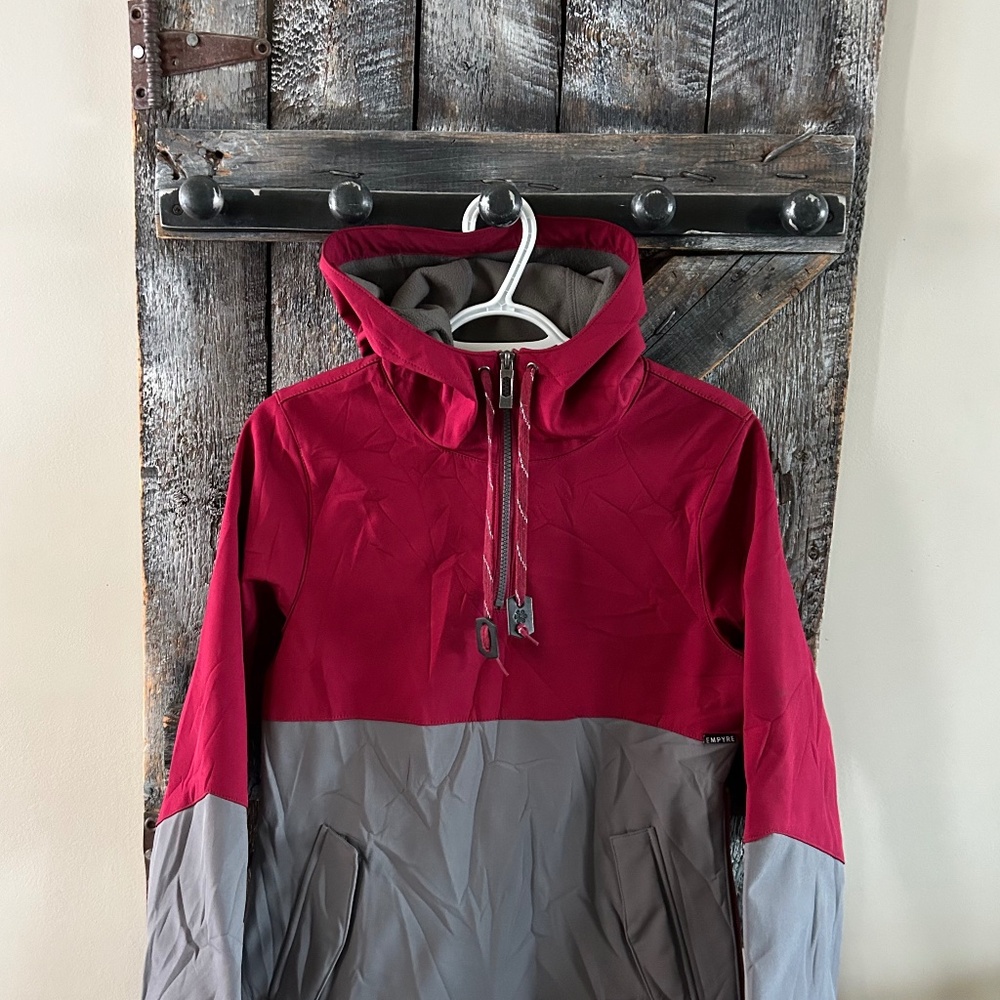 Women's Empyre Half Zipper Jacket w/Hood Burgundy & Grey - Size Small